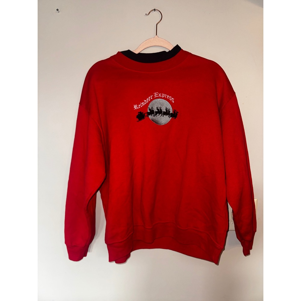 Vintage Ginni's Girl Reindeer Express Red Sweatshirt Double Neck Medium USA